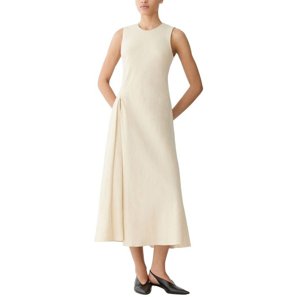 Lafayette 148 New York Womens Pleat Front Asymmetric Linen-Blend Dress